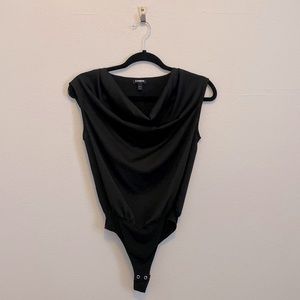 Express cowl neck blouse bodysuit, thong style. Flowy crepe material!